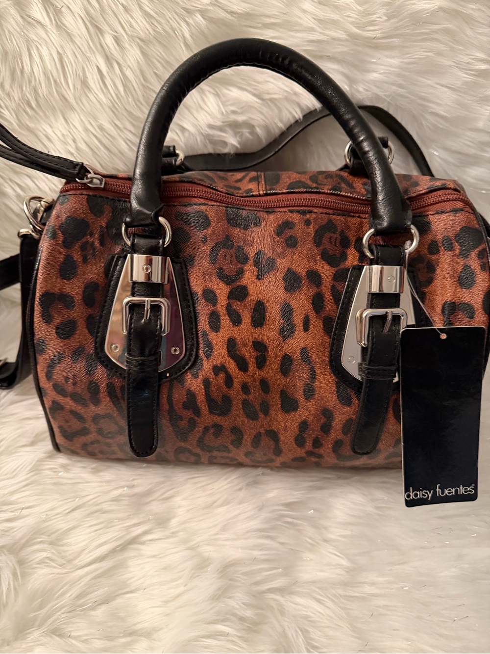 Daisy Fuentes Leopard Print Satchel - Brown and Black